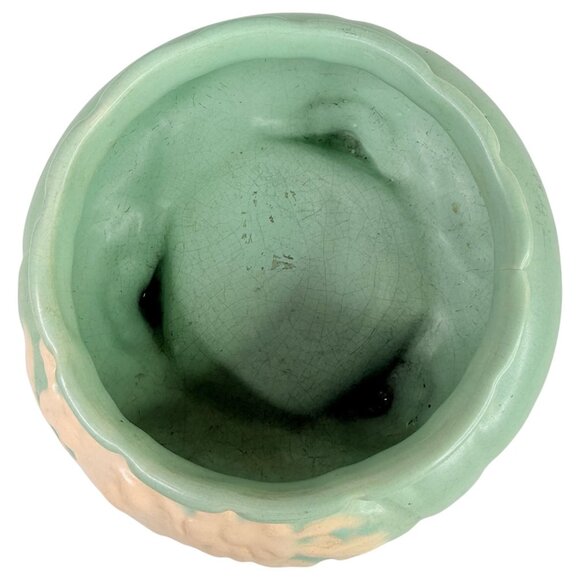 Vintage Weller Pottery Cameo Rose Green Bowl Planter Ceramic Footed White Floral - Picture 9 of 10